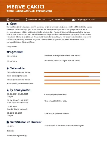 Laboratuvar Teknisyeni Cv Örnekleri cv indir